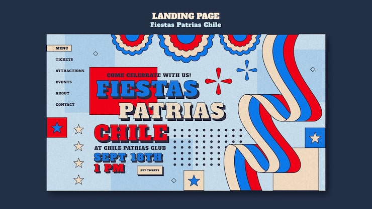 PSD gratuito página de aterrizaje de diseño plano fiestas patrias chile