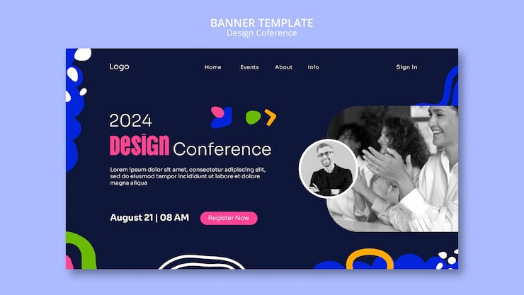 PSD gratuito página de inicio de la conferencia de diseño de diseño plano