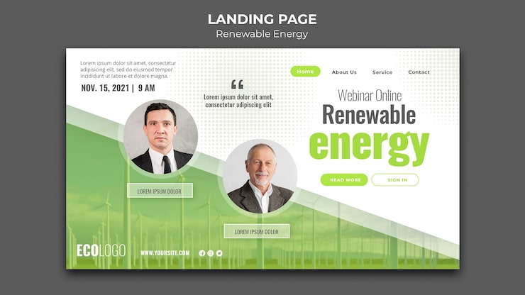 PSD gratuito página de inicio de energías renovables