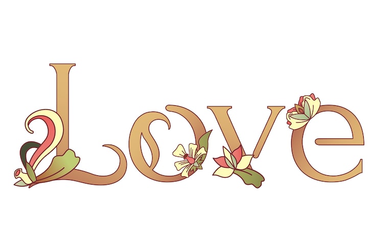 PSD gratuito palabra de amor ilustrada