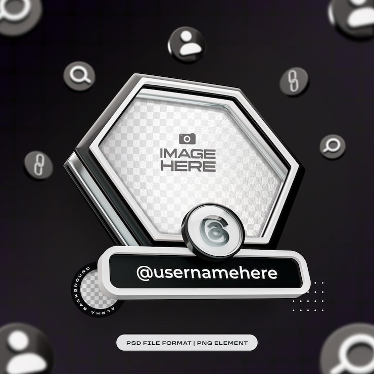 PSD gratuito perfil de redes sociales hexagonal en 3d marco para hilos renderizado en 3d aislado