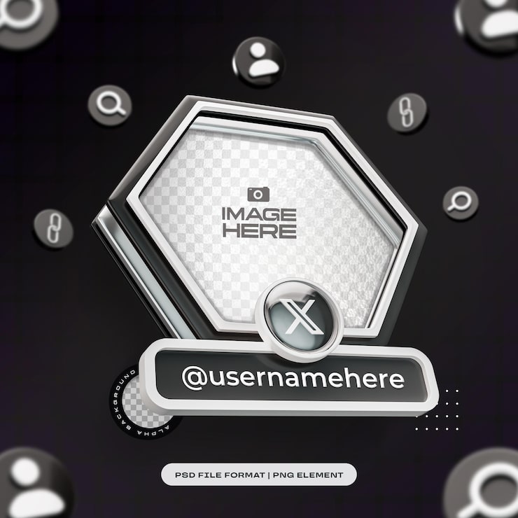 PSD gratuito perfil de redes sociales hexagonal en 3d para twitter renderizado en 3d aislado