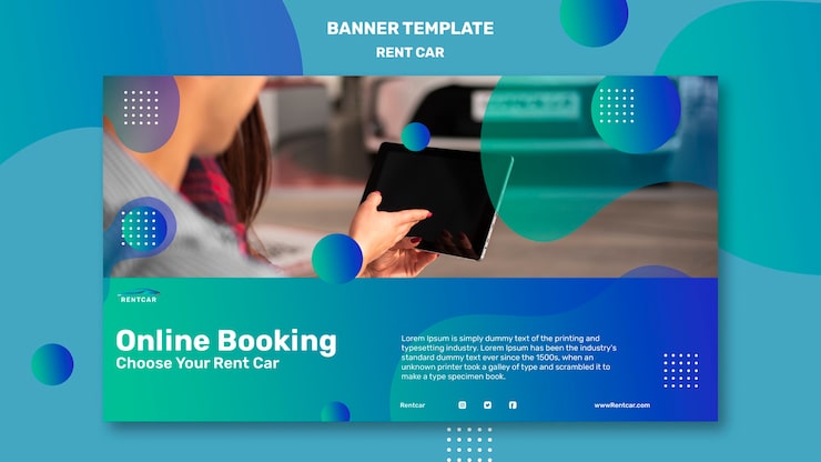 PSD gratuito plantilla de banner de alquiler de coches de diseño plano