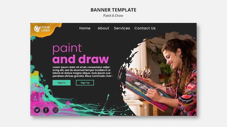 PSD gratuito plantilla de banner para artistas de dibujo y pintura.