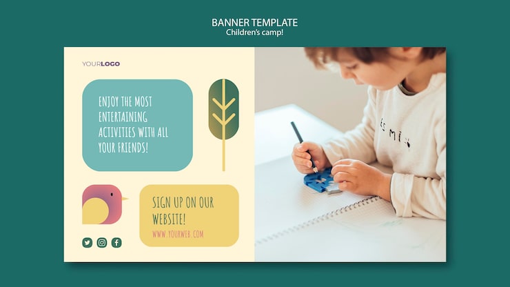 PSD gratuito plantilla de banner de concepto de campamento infantil