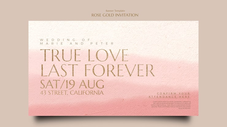 PSD gratuito plantilla de banner de invitación de oro rosa degradado