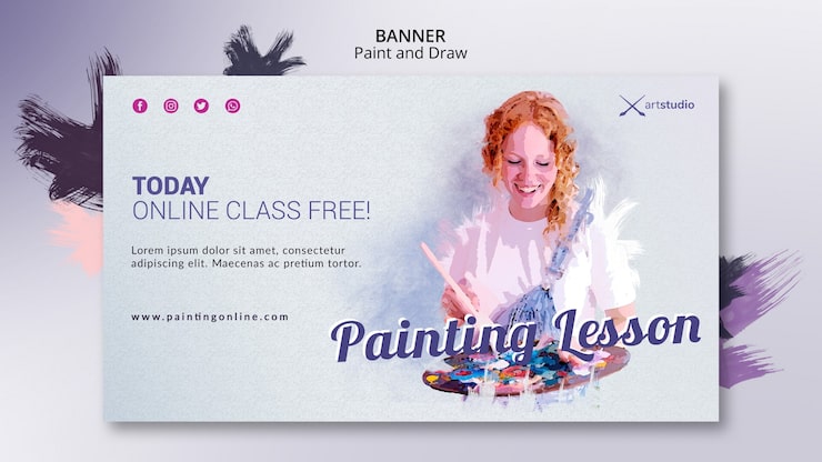 PSD gratuito plantilla de banner de maestro de clases en línea de pintura
