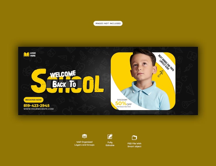 PSD gratuito plantilla de banner de portada de facebook de regreso a la escuela