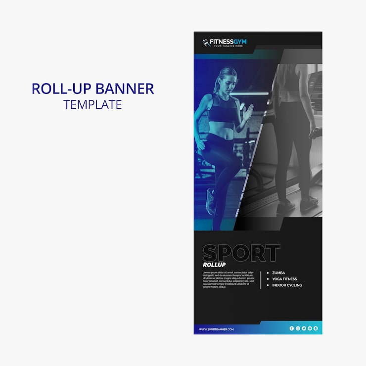 PSD gratuito plantilla de banner roll up con concepto de fitness