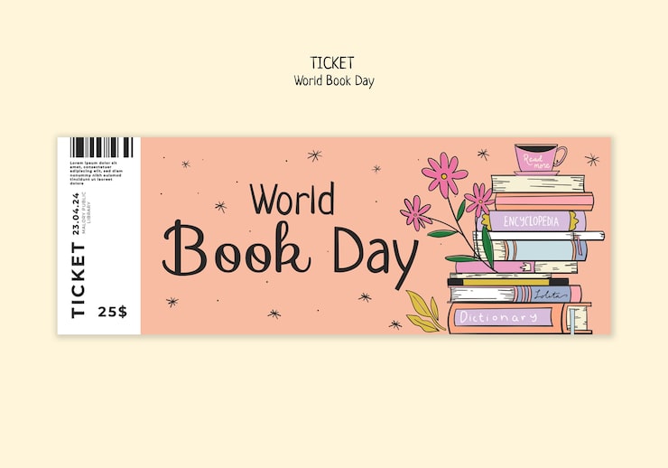 PSD gratuito plantilla de boleto para la celebración del día mundial del libro