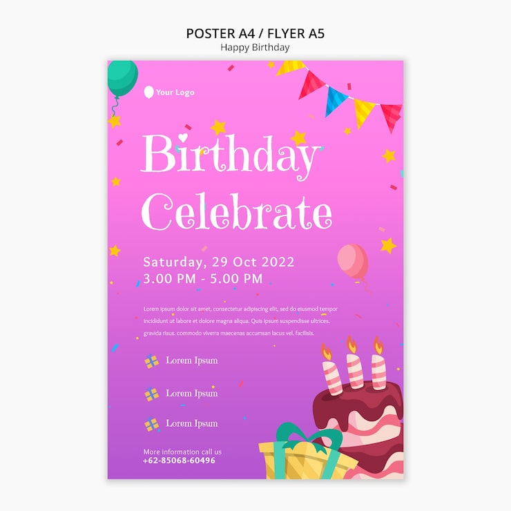 PSD gratuito plantilla de cartel de celebración de fiesta de cumpleaños