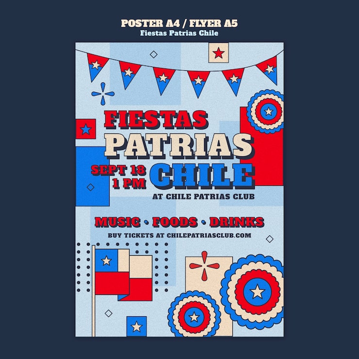 PSD gratuito plantilla de cartel de diseño plano de fiestas patrias chile