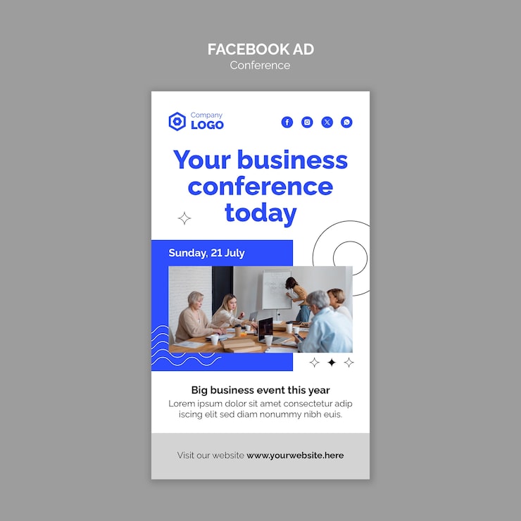PSD gratuito plantilla de conferencia de negocios de diseño plano