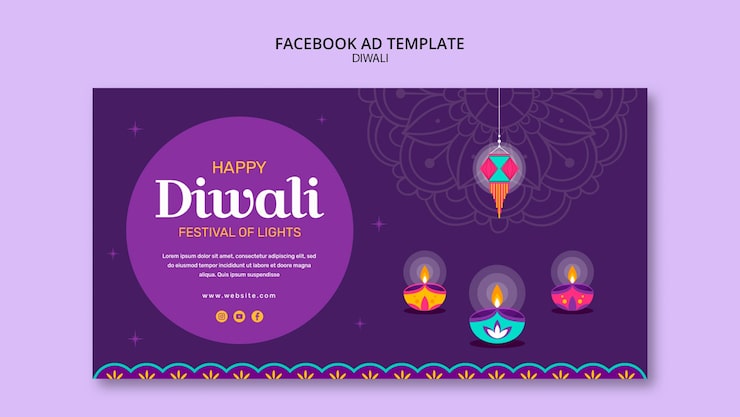 PSD gratuito plantilla de diwali de diseño plano