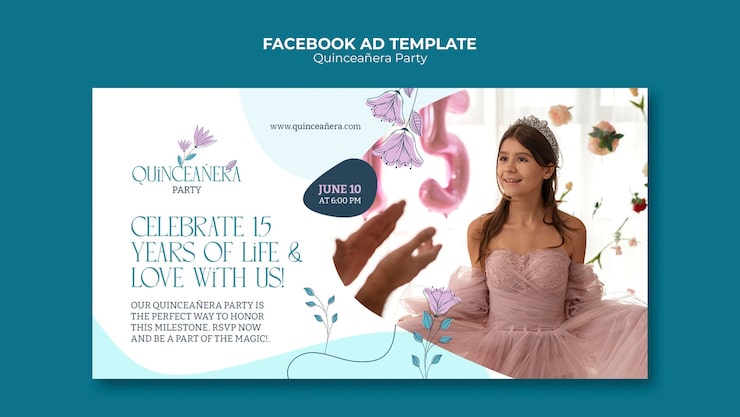 PSD gratuito plantilla de facebook de fiesta de quinceañera dibujada a mano