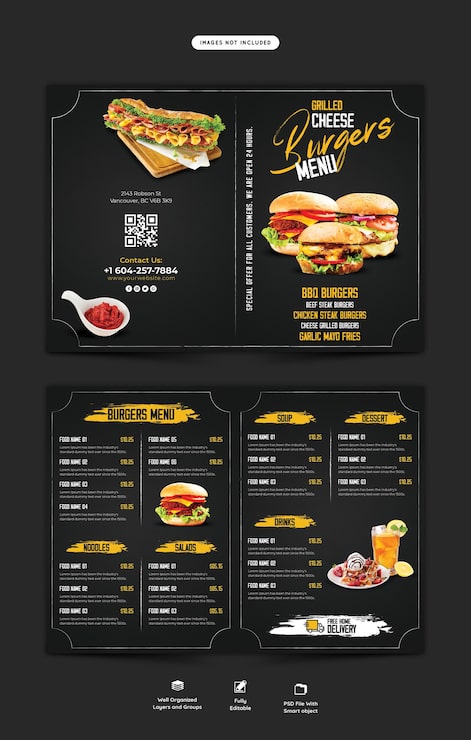 PSD gratuito plantilla de folleto plegable de menú de comida y restaurante