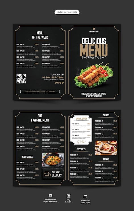PSD gratuito plantilla de folleto plegable de menú de comida y restaurante