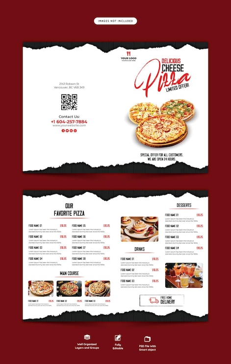 PSD gratuito plantilla de folleto plegable de menú de comida y restaurante
