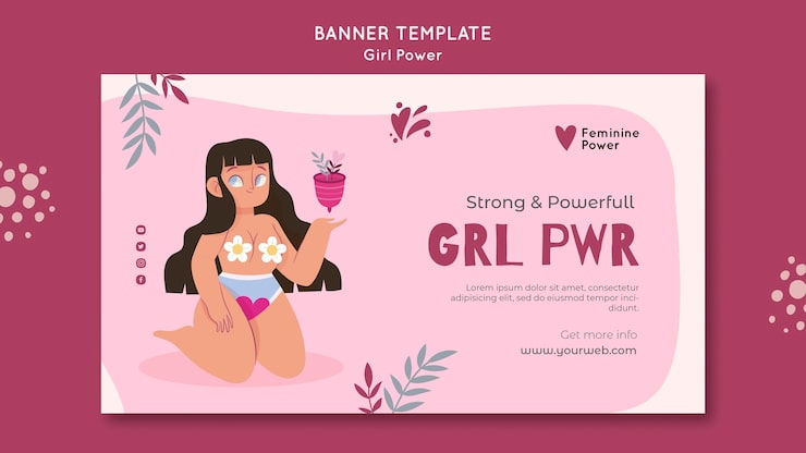 PSD gratuito plantilla ilustrada de banner de girl power