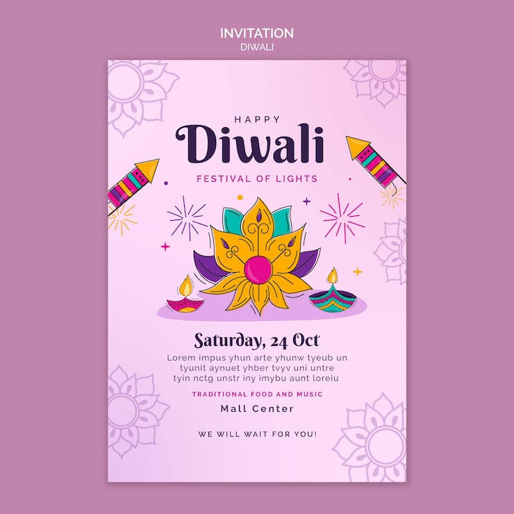 PSD gratuito plantilla de invitación para la celebración de diwali