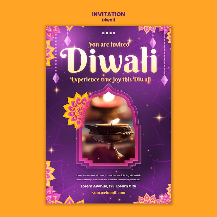 PSD gratuito plantilla de invitación para la celebración de diwali