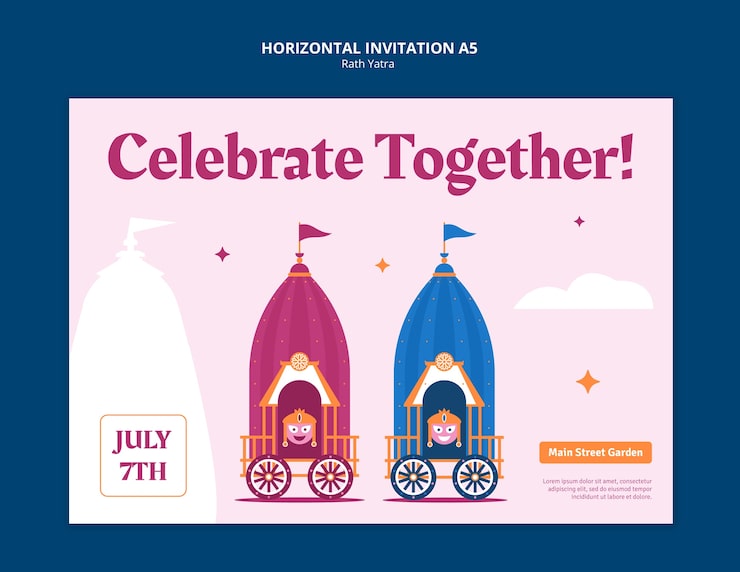 PSD gratuito plantilla de invitación para la celebración de rath yatra