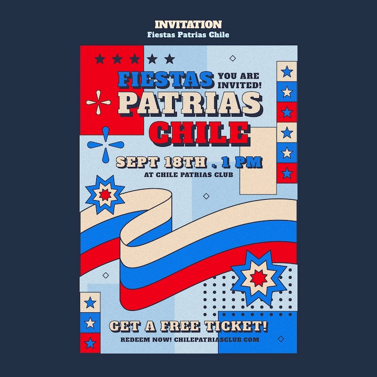 PSD gratuito plantilla de invitación de diseño plano para fiestas patrias chile