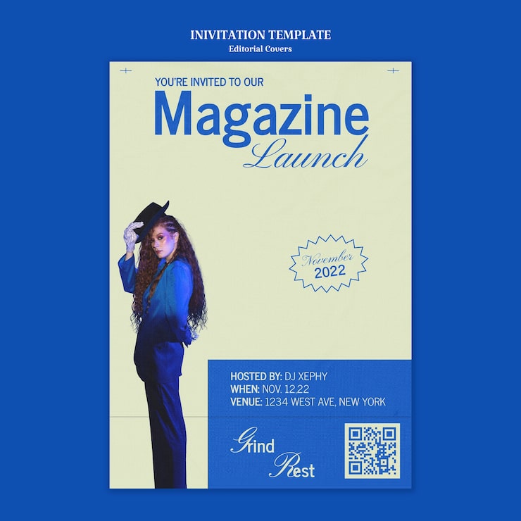 PSD gratuito plantilla de invitación de lanzamiento de revista editorial