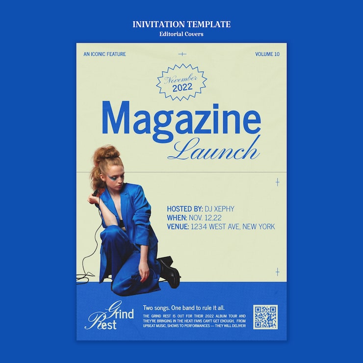 PSD gratuito plantilla de invitación de lanzamiento de revista editorial