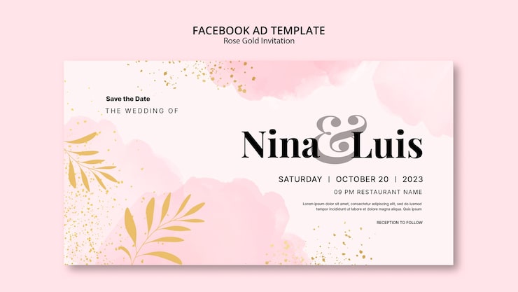 PSD gratuito plantilla de invitación de oro rosa acuarela