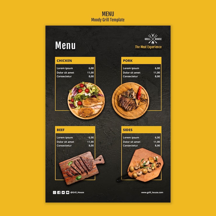 PSD gratuito plantilla de menú de parrilla