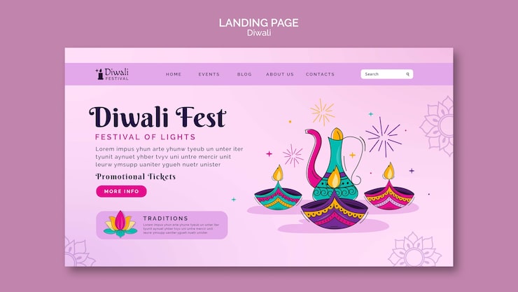 PSD gratuito plantilla de la página de aterrizaje de la celebración de diwali