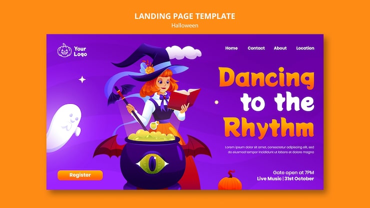 PSD gratuito plantilla de la página de aterrizaje de la celebración de halloween