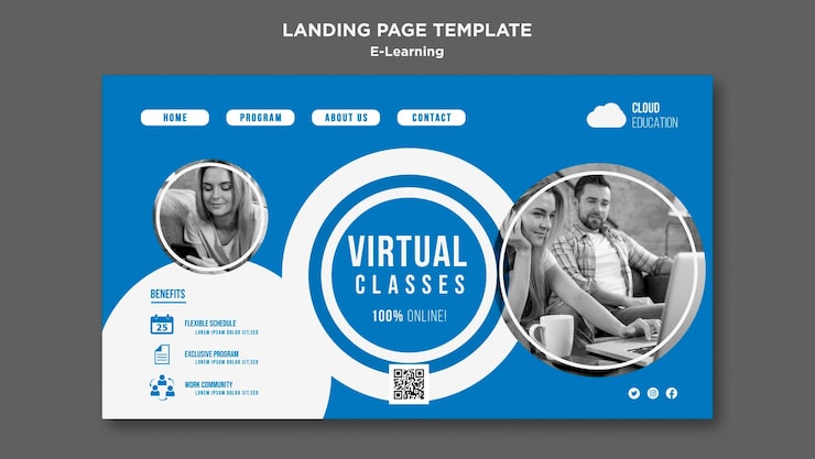 PSD gratuito plantilla de página de aterrizaje de e-learning