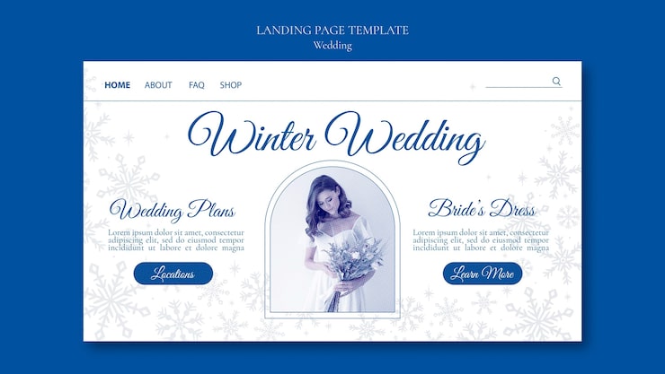PSD gratuito plantilla de página de destino de celebración de bodas de invierno