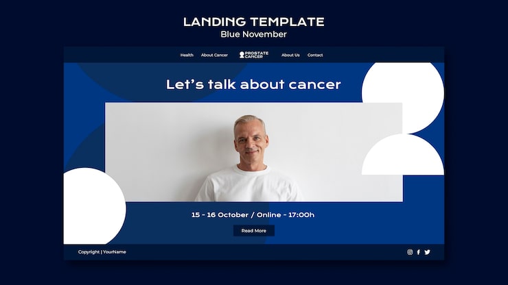 PSD gratuito plantilla de página de destino de concientización sobre el cáncer de próstata