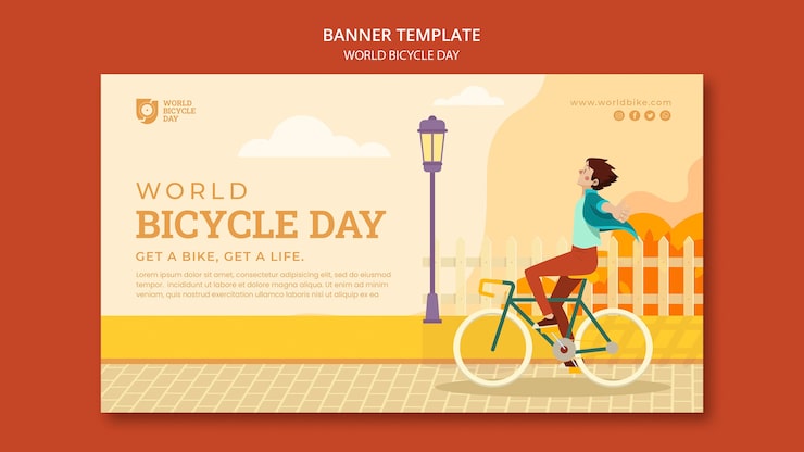 PSD gratuito plantilla de página de destino del día mundial de la bicicleta de diseño plano