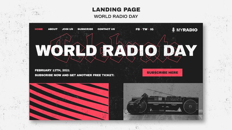 PSD gratuito plantilla de página de destino del día mundial de la radio