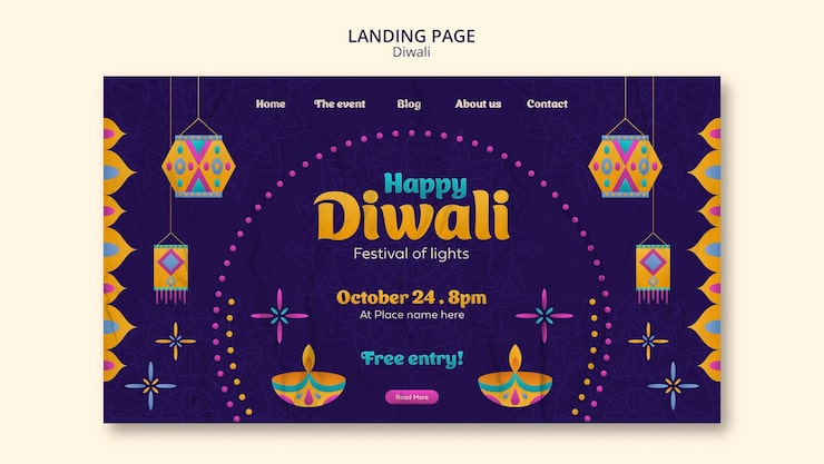 PSD gratuito plantilla de página de destino de diwali de diseño plano