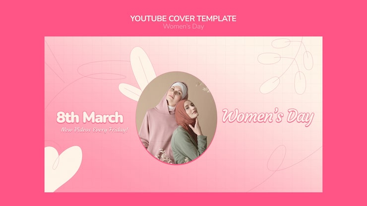 PSD gratuito plantilla de portada de youtube para celebración del día de la mujer.