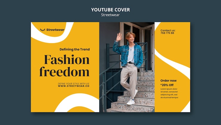 PSD gratuito plantilla de portada de youtube para compras de moda streetwear