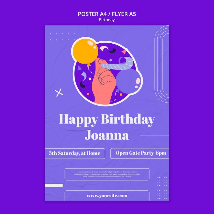 PSD gratuito plantilla de póster de celebración de cumpleaños de diseño plano