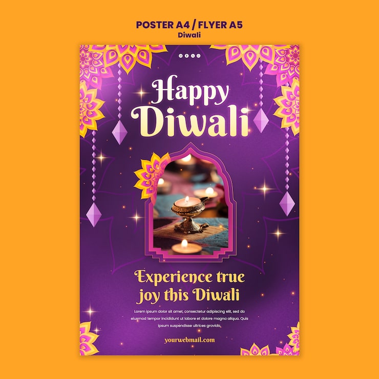 PSD gratuito plantilla de póster para la celebración de diwali