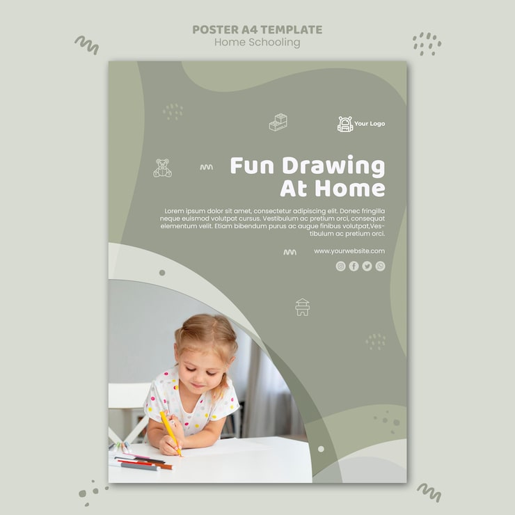 PSD gratuito plantilla de póster de educación en el hogar