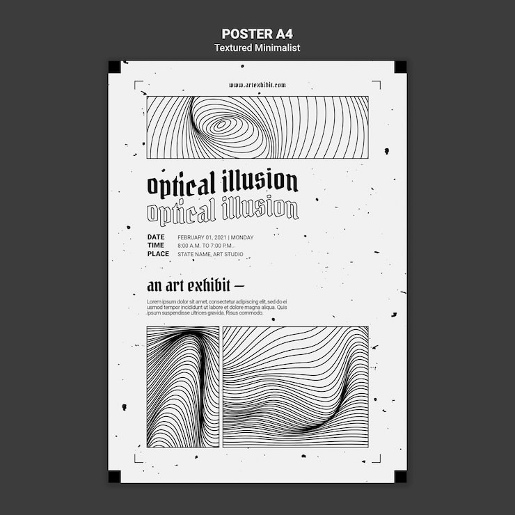 PSD gratuito plantilla de póster de exhibición de arte de ilusión óptica