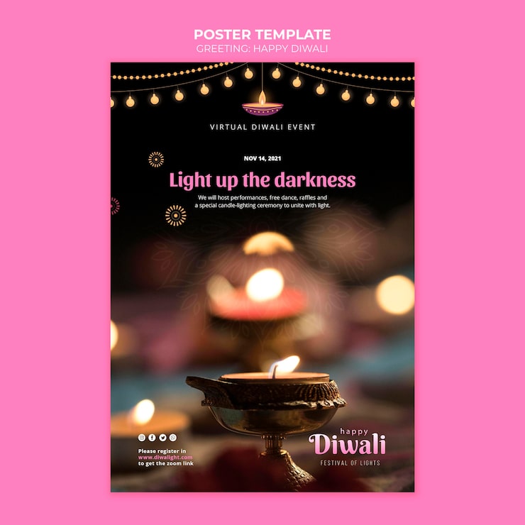 PSD gratuito plantilla de póster del festival de luces de diwali