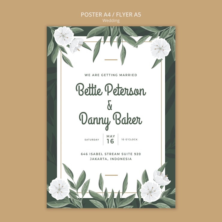 PSD gratuito plantilla de póster floral para boda