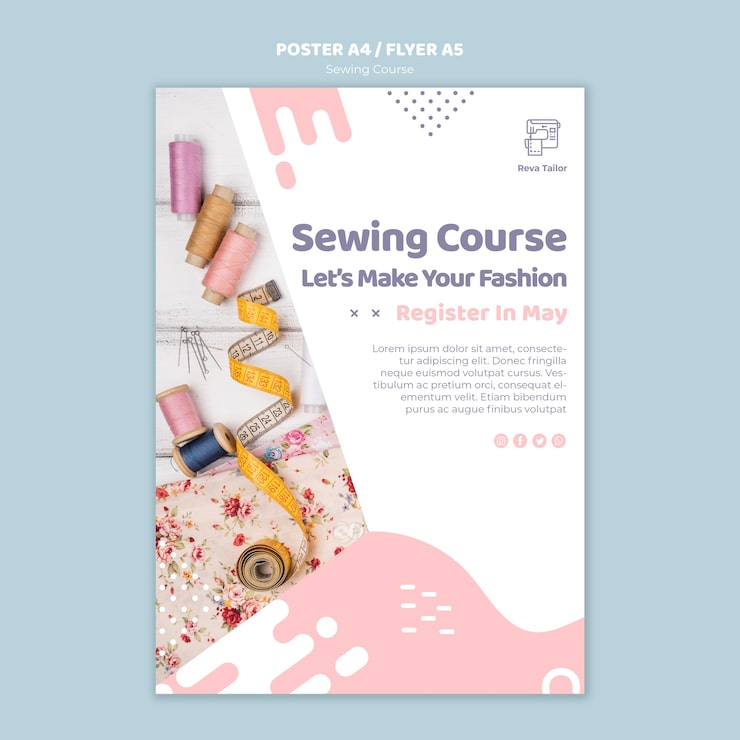 PSD gratuito plantilla de póster o volante del curso de costura
