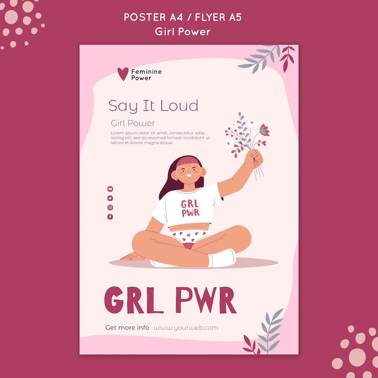 PSD gratuito plantilla de póster de poder femenino