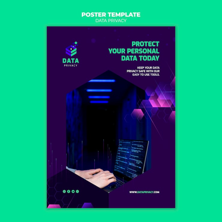 PSD gratuito plantilla de póster de privacidad de datos